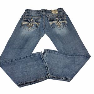 Mens Rock Revival Blue Denim Lewis Bootcut Jeans 32